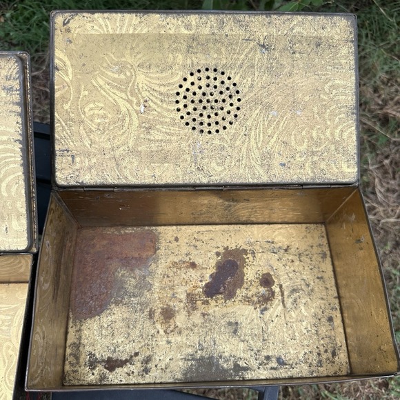 Lot 2 Vintage Wilson & Co USA Soap Dept. Tin Humidor Mosaic Litho Box Hinged Lid - Picture 9 of 14